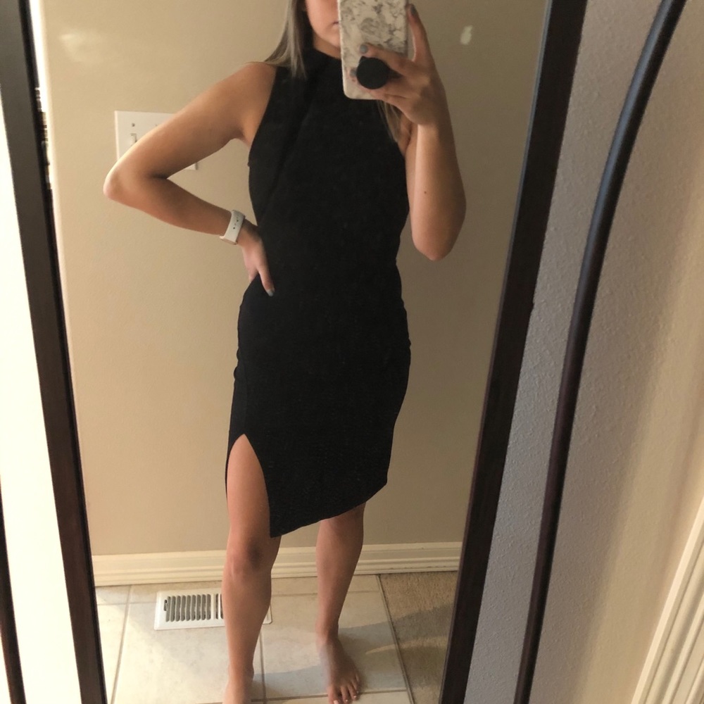 Black turtle neck midi dress